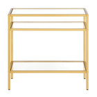 Hudson&Canal Sivil 24"W Rectangular Side Table - Brass-Features a tempered glass top and shelves