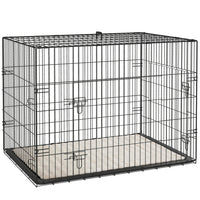 PawHut 35" L Folding Metal Dog Crate with 2 Doors, Removable Tray and Soft Cushion - Black-Front and side doors for easy access, with side-bolt latches to keep them securely inside when needed 