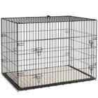 PawHut - Cage pour chien pliante en métal 35 po L, avec 2 portes, plateau amovible, coussin doux - noir-Portes avant et latérales pour un accès facile, avec loquets à boulon latéral pour les maintenir en sécurité à l'intérieur si nécessaire 