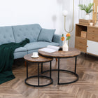 HOMCOM - Tables gigognes rondes 29 po avec cadre en métal - brun rustique - Paquet de 2-Design moderne avec plateau effet marbre qui s’adapte facilement au style de la maison