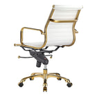 Plata Import Antoni Office Chair PU Leather Upholstery Low Back Gold Frame - White-Fixed Arms