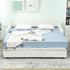 HOMCOM Twin Size Upholstered Trundle Daybed with Armrests - Cream White-Functions as three-seater sofa, twin bed, or king bed with rolling casters and pulling straps
