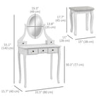 HOMCOM Vanity Desk with Stool - 31.5" L x 15.7" W x 55.1" H - White-With a 360° spinning mirror 