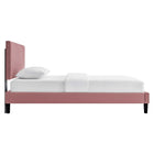 Modway - Roxanne Lit plateforme Queen en velours haute performance avec pieds effilés en bois - Vieux rose-Système de soutien en lattes de bois