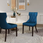 Manhattan Comfort - Lot de 2 chaises de salle à manger traditionnelles Reine 19,7 po en velours bleu cobalt et noyer-Cadre en hêtre massif avec une finition noyer riche