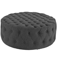 Modway Amour Upholstered Fabric Ottoman - Grey-Luxurious Round Ottoman