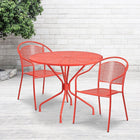 35.25'' Round Coral Indoor-Outdoor Steel Patio Table Set with 2 Round Back Chairs [CO-35RD-03CHR2-RED-GG]-Coral Powder Coat Finish