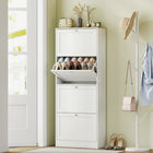 HOMCOM Shoe Cabinet with 4 Flip Drawers & Adjustable Shelves - White-Two-level adjustable shelves accommodate various shoe sizes