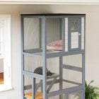 PawHut - Maison pour chat d’extérieur 36 po L avec enclos sur roulettes, toit en asphalte - gris-Construit en bois de sapin massif et en treillis métallique pour plus de stabilité 