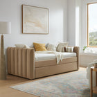 Modway Veyla Channel Tufted Performance Velvet Twin Daybed with Trundle - Taupe-Channel Tufted Upholstered Frame