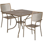 Table de jardin carrée de 35,5 po en acier et 2 chaises au dossier carré, intérieur/extérieur, doré [CO-35SQ-02CHR2-GD-GG]-Ensemble comprenant 1 table et 2 chaises