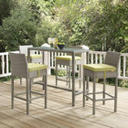 Modway - Conduit Terrasse extérieure Rotin en osier Tabouret de bar - Péridot gris clair - Ensemble de 4-Cadre en aluminium revêtu en poudre