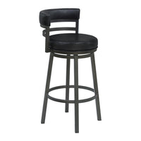 Armen Living Madrid 30" Bar Height Swivel Bar Stool in Ford Black Faux Leather & Mineral Finish-It can be tough crafting the perfect seating option for our customers, we are always thinking of the most unique ideas for the best user experience. Providing these features is one way we can do this and help exceed your expectations. The wonderful full 360-degree swivel function allows for maximum mobility. The smooth glide swivel function allows you to change directions with ease, making this your new favorite 