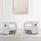 Manhattan Comfort Amirah 28.94" Modern Velvet Upholstered Accent Chair - White - 2 Pack-Frame Made of High Quality Pine Wood with Brushed Gold Metal Legs for Fashion and Durability