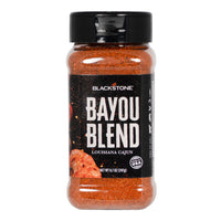 Blackstone Bayou Blend Seasoning-Salt, spices including chili pepper, paprika, dehydrated onion and garlic, monosodium glutamate, mustard seed, celery seed and not more than 2% tricalcium phosphate added to prevent caking