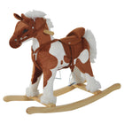 Qaba - Cheval à bascule en peluche sur rockers en bois - marron et blanc-Jouet à bascule traditionnel avec un design amusant de cheval 