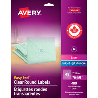 Avery Easy Peel Labels - 1" Round - Clear - 480 Labels-Clear Address Labels