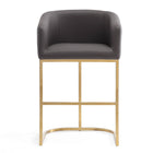Manhattan Comfort - Louvre tabouret de bar moderne du milieu du siècle de 21" en similicuir gris et noir-Comprend un siège rembourré en similicuir gracieusement incurvé avec des coutures sur mesure, associé à une base en acier inoxydable poli mettant en valeur une silhouette en porte-à-faux distinctive et des bords subtilement biseautés pour un look raffiné et moderne