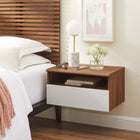 Modway Envision Wall Mount Nightstand - Walnut White-White Laminate Drawer Front