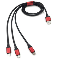 Exian Lightning/Micro/Type-C 3 in 1 Cable 1.2M, Black (CC-080-BLACK)-Lightweight