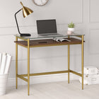 Hudson&Canal Eaton 36" Desk - Brass/Walnut-Hand crafted golden brass finish is applied to the steel frame