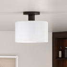 Hudson&Canal - Plafonnier semi-encastré Henri de de 25,4 cm de large avec abat-jour en verre - Noir mat/blanc laiteux-Une finition noire mate artisanale est appliquée sur la base ronde en métal