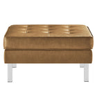 Modway Loft Tufted Vegan Leather Ottoman - Silver/Tan-Dense Foam Padded Cushion