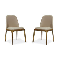 Manhattan Comfort - Lot de 2 chaises de salle à manger modernes Courding 53,1 cm, revêtement en similicuir, coloris beige et noyer-Chaise de salle à manger moderne parfaite pour la salle à manger et le bureau à domicile Lot de 2