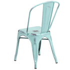 Flash Furniture Distressed Green-Blue Metal Indoor-Outdoor Stackable Chair-Curved Back with Vertical Slat