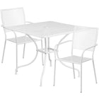 Table de jardin carrée en acier de 35,5 po et 2 chaises au dossier carré, intérieur/extérieur, blanc [CO-35SQ-02CHR2-WH-GG]-Ensemble comprenant 1 table et 2 chaises