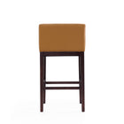 Manhattan Comfort Kingsley 21" Mid-Century Modern Faux Leather Upholstered Bar Stool - Camel and Dark Walnut - 3 Pack-Includes Gold Metal Footrest
