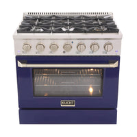 Kucht 36" KDF Series Pro Style Natural Gas Dual Fuel Range - Stainless Steel/Blue-Cook and bake like a pro with the extra-large convection oven with 5.2 cu. ft. of capacity, 5-rack configuration and extra-large oven window