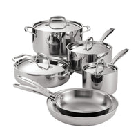 Tramontina - Ensemble de 10 pièces de batterie de cuisine en acier inoxydable à 3 couches avec couvercles – casseroles et poêles-Poêle 8", poêle 10", braisière couverte 3 Qt, casserole couverte 1,5 Qt, casserole couverte 3 Qt et casserole couverte 6 Qt
