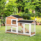 PawHut - Clapier à lapin en bois 62 po avec roues, enclos, bac, rampe, jaune-Clôture en fil d'acier pour assurer la ventilation 