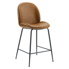 Modway - Scoop Jambe en acier revêtu de poudre noire Cuir végane Tabouret de comptoir - Tan-Tabouret moderne à hauteur de plan de travail