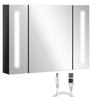 Kleankin LED Lighted Medicine Cabinet with Mirror and USB Charge - High Gloss Black-Smart touch is used to control the brightness of LED lights