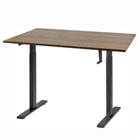 Ezywork - Bureau assis-debout réglable en hauteur manuellement - Structure noire / Plateau en bois foncé-Cadre de bureau réglable en hauteur par manivelle