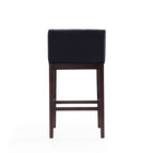 Manhattan Comfort Kingsley 21" Mid-Century Modern Faux Leather Upholstered Bar Stool - Black and Dark Walnut - 3 Pack-Includes Gold Metal Footrest