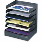 Safco 6-Shelf Desk Tray Sorter - Black-Slanted shelves with finger cutouts