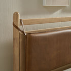 Modway Leni Full Size Vegan Leather and Wood Platform Bed Frame - Light Oak Canyon-Faux Leather Straps
