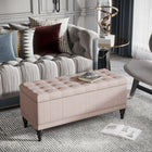 HOMCOM - Banc ottoman de rangement en tissu lin pour bout de lit - beige-Le large dessus s’ouvre pour révéler un vaste espace de rangement supplémentaire 