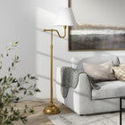 Hudson&Canal Wellesley 63" Tall Floor Lamp with Fabric Shade - Brass/White-Handcrafted brass finish is applied to the round metal base