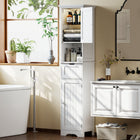 HOMCOM 67" Tall Bathroom Storage Cabinet with LED Light and Adjustable Shelf - White-Features two cabinets, a drawer and an open shelf, keeping items well-organised