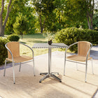 Flash Furniture 27.5'' Square Aluminum Indoor-Outdoor Table with 2 Beige Rattan Chairs (TLH-ALUM-28SQ-020BGECHR2-GG)-27.50"W x 27.50"D x 27.50"H