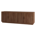 Hudson&Canal Mero Rectangular Fluted TV Stand for TV's up to 75" - Satin Walnut-The top has a weight capacity of 75 lb, lower shelves can hold 25lbs each