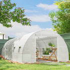 Outsunny Large Walk in Tunnel Greenhouse - Premium Steel Frame - 26' x 10' x 6.6'- 12 mesh roll-up windows are distributed on both sides of the walk in greenhouse
 