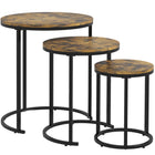 HOMCOM Nesting Tables- Rustic Brown - Set of 3-With a black steel frame and wood grain tabletop, this modern end table set is easily fit any decor 