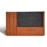 Champs - Porte-cartes Slim en Cuir Denim - Beige/Noir-Étui à cartes en cuir dans une boîte cadeau
