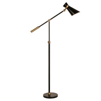 Hudson&Canal Rex Two-Tone/Height-Adjustable Floor Lamp with Metal Shade - Black/Brass/Black-Industrial design for your living room, office space, bedroom, or reading nook