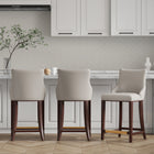 Manhattan Comfort - Shubert tabouret de comptoir moderne en similicuir 22,64" rembourré - gris clair - lot de 3-Cadre en bois de hêtre massif avec une finition foncée riche - dispose d’une plaque de pied en métal doré